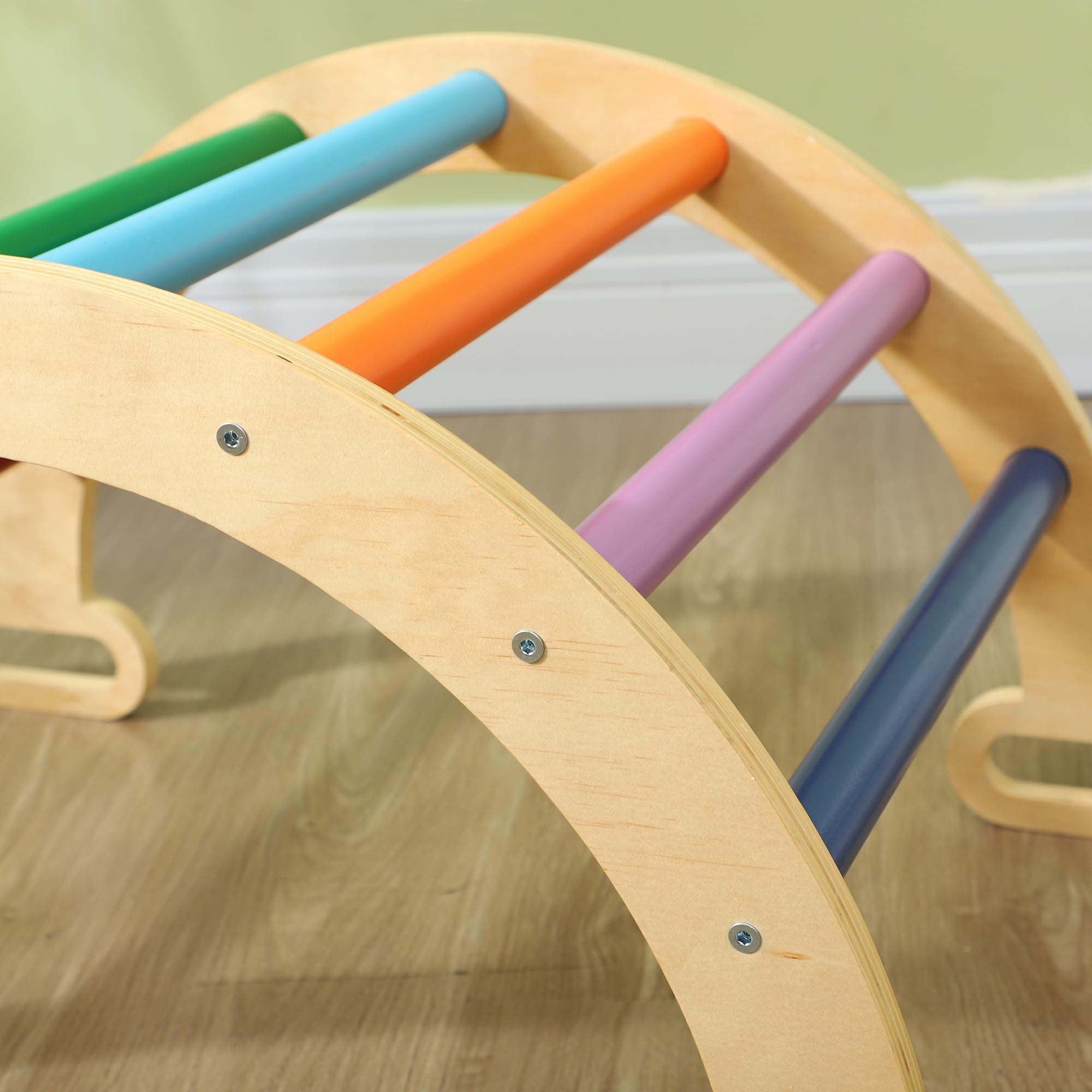 AIYAPLAY Gioco da Arrampicata 5 in 1 per 18-48 Mesi 178x64.5cm Multicolore | Gioco per Bambini, Pino Massello, Triangolo, Arco Montessori, Rampa con Pietre, Carico Massimo 50 kg