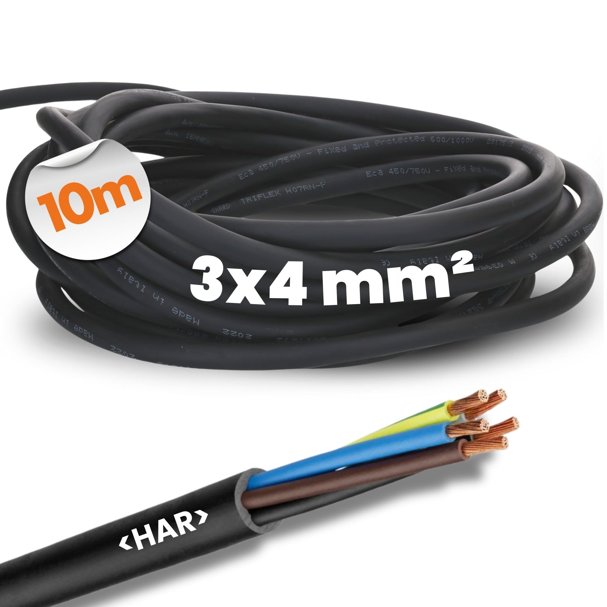 Lapp 10m Cable de Goma H07RN-F 3G4 - Manguera Eléctrica Flexible Exterior | Conductor de cobre 3x4 mm² con protección, resistente a rayos UV, ideal para conexión de herramientas industriales y jardín.