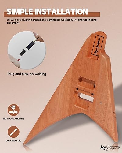 Vista 62 de Leo Jaymz - Juego para armar tú mismo tu guitarra eléctrica, cuerpo de caoba, mástil de arce, diapasón de ébano, incluye todos los componentes (BC)