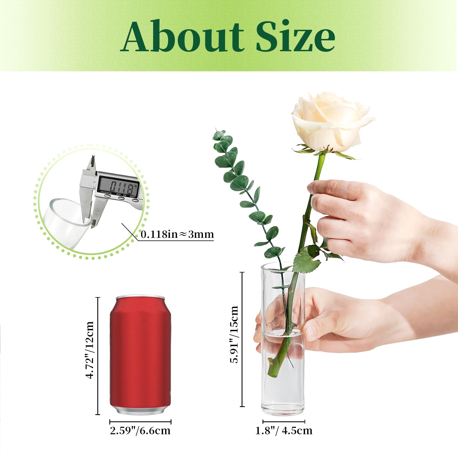 Hewory 24 piccoli vasi per decorazione da tavolo per matrimoni: set di piccoli vasi di vetro per decorazioni di nozze – 15 cm vaso di vetro cilindro piccolo vaso per fiori per feste nuziali baby