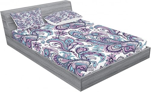 Miniatura 266 de Ambesonne Juego de sábanas bajeras y fundas de almohada con diseño de gato durmiendo en luna creciente, estrellas, sueños nocturnos, juego de ropa