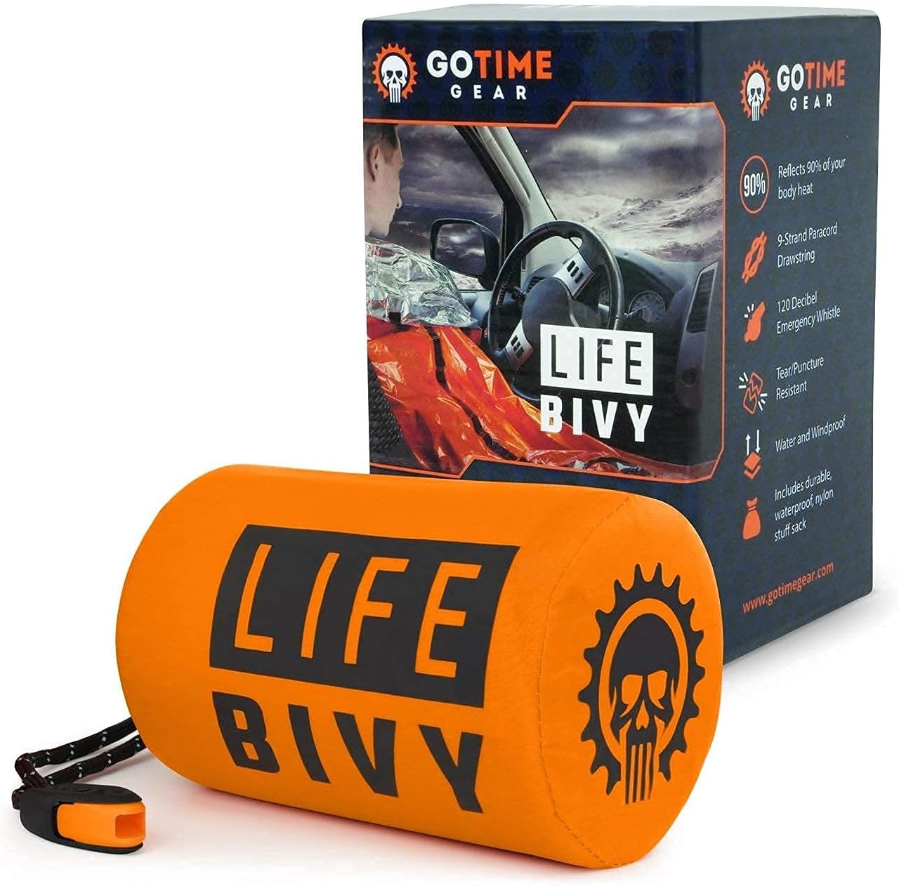 Go Time Gear - Life Bivy Emergency Sleeping Bag Thermal Bivvy and Life Tent Emergency Survival Shelter - Emergency Sleeping Bags and Survival Tent - Emergency Bag Bundle (Orange) : Sports & Outdoors