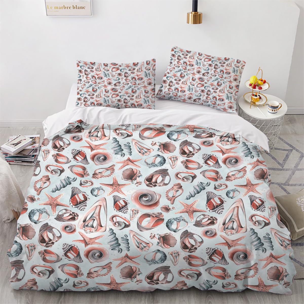 Parure de lit 1 personne motif étoile de mer pour une chambre style bord de mer