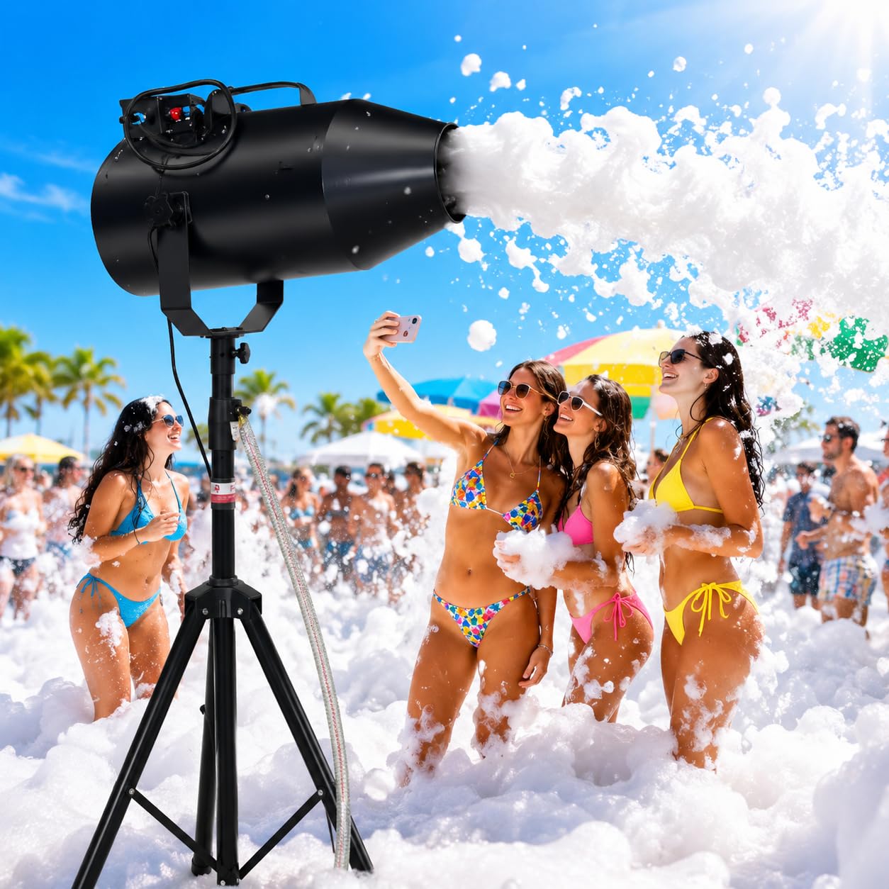 BrightFootBook Foam Machine, 1200W Foam Cannon Party Machine with Tripod, Pump & Hose, Electric Foam Maker for Backyard, Pool Party, Birthdays, Carnivals and Outdoor Summer Events Black