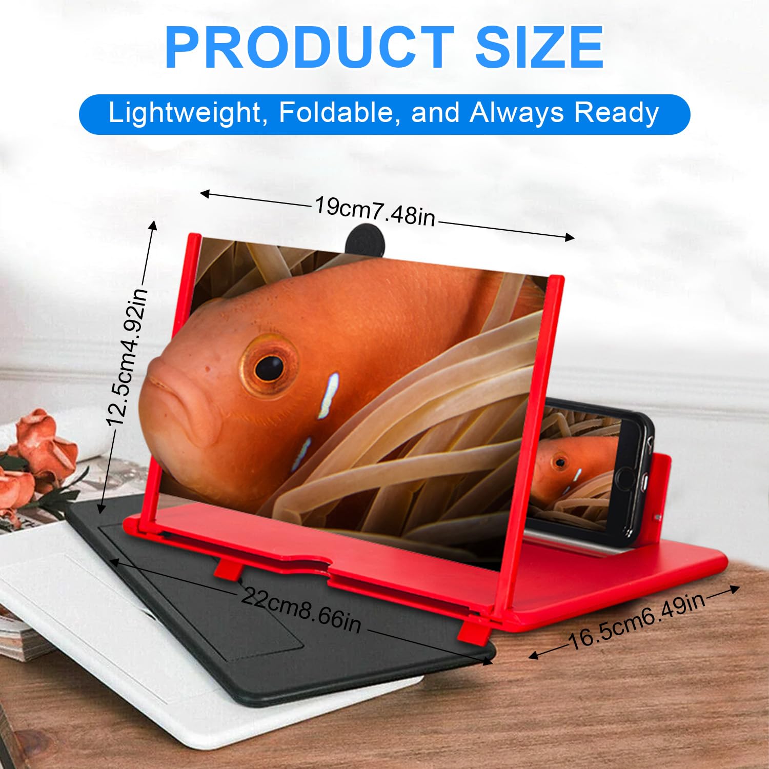 Pantalla de lupa para teléfono, pantalla móvil HD de 12 pulgadas, ampliadora para películas, vídeos, juegos, transparente, ligero, plegable, compatible con todos los teléfonos inteligentes (negro)
