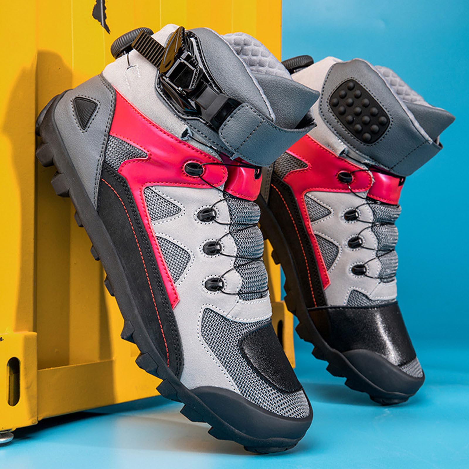 Moto Zapatos de Moto para Hombre,Zapatillas de Moto,Zapatillas de Motocross,Zapatillas de Motocicleta Antideslizantes,Respirable,Suelas de Goma,Protección Tobillo y talón.