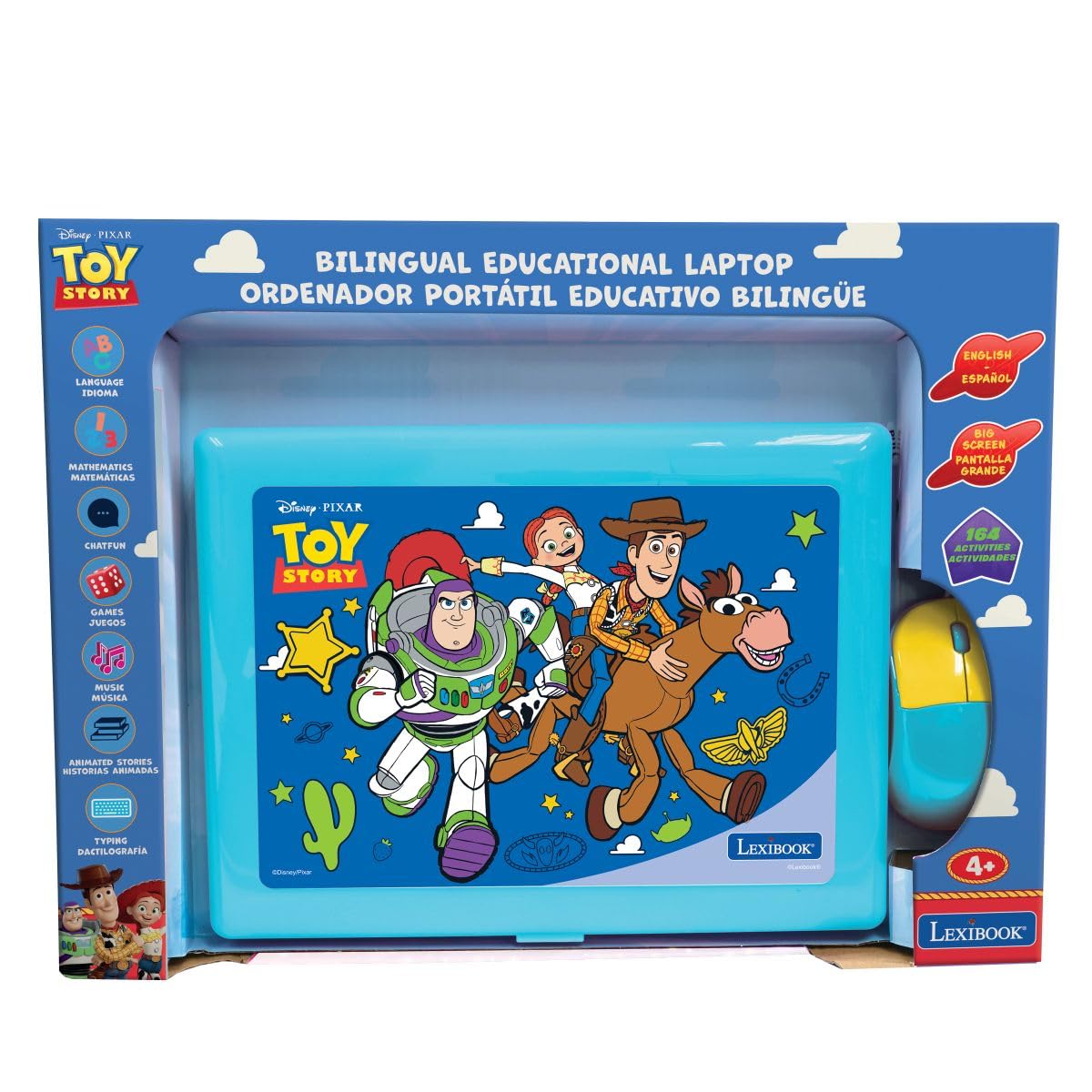 LEXIBOOK, Disney Toy Story, Laptop Educativo Bilingüe, 164 Actividades en Inglés y Español, Juegos de Aprendizaje, Práctica de Letras y Números, Azul y Amarillo, JC601TSi2