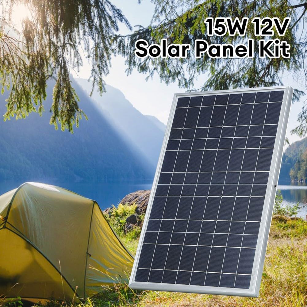 EasyByMall 15W 12V Solar Panel Kit Tragbares Ladegerät IP65 Wasserdicht Krokodilklemmen für Camping Boot Batteriewartung