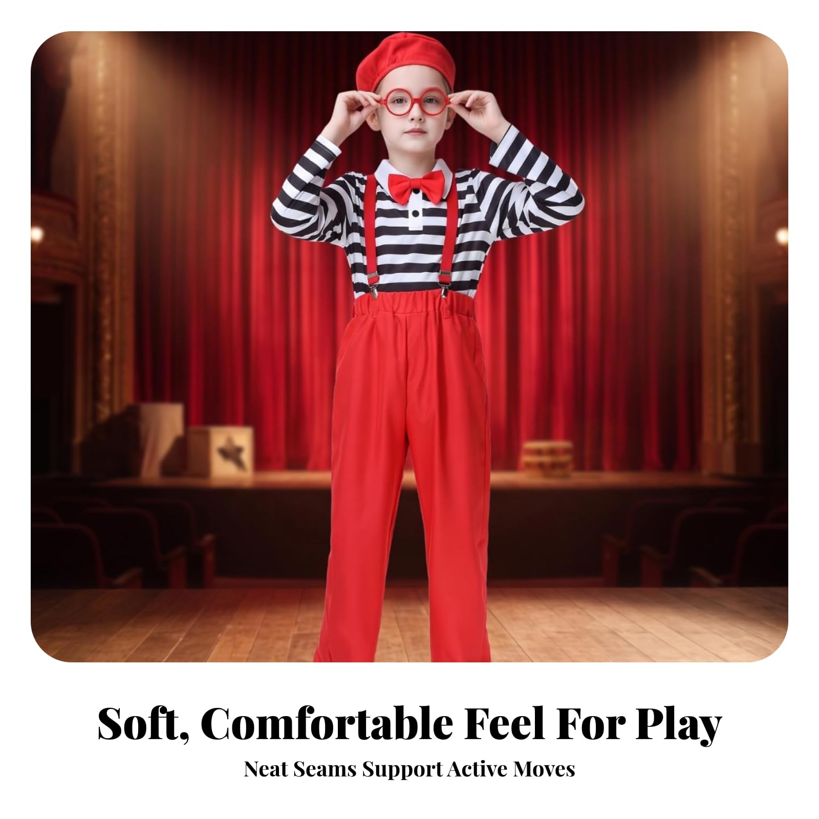 Costume Professionale da Clown per Bambini con Completo Elegante Giacca a Righe Bianche Bottom Rosso con Bretelle Papillon E Forma
