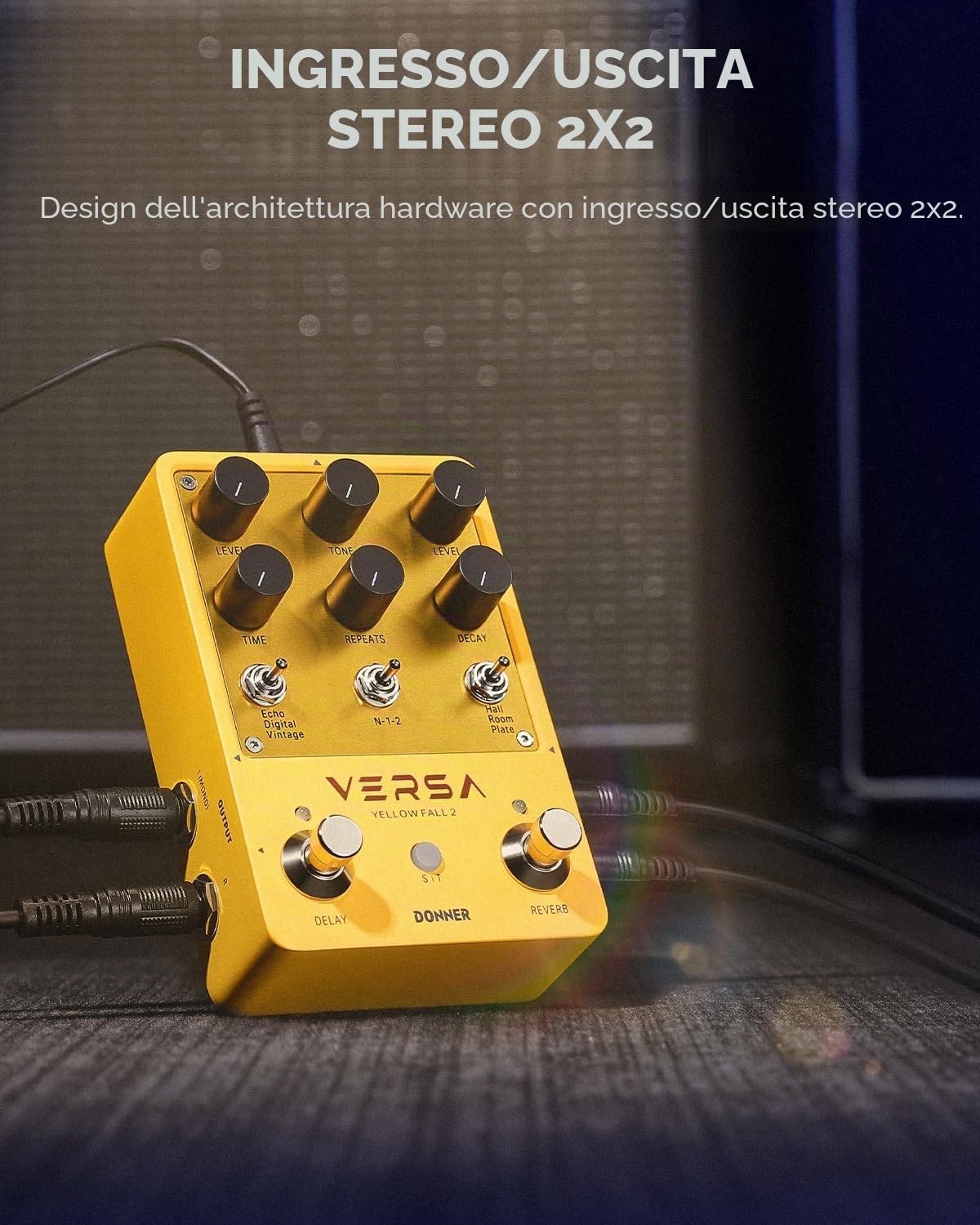 Donner Guitar Reverb & Delay Pedal - 2 in 1 with Tap Tempo, Preset Saving, Stereo in/out, Digital 3 x 3 Multi-Mode Effects Electric Guitar Pedal, True Bypass (Yellow Fall II)