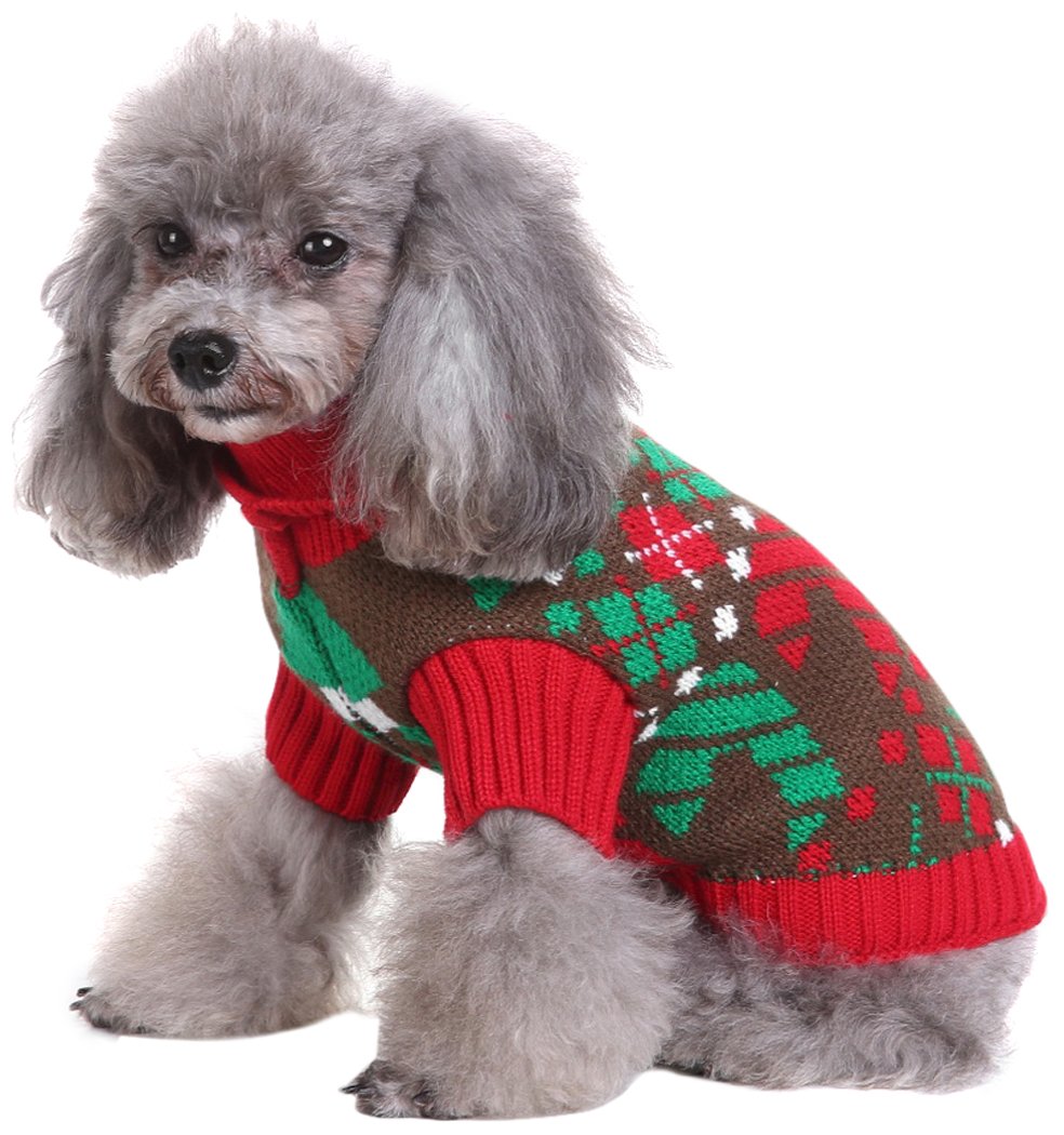 SMALLLEE_LUCKY_STORE XCW0050-green-S Holiday Festival Christmas Small Cat/Dog Vintage Pattern Candy Canes Sweater, Green, Small