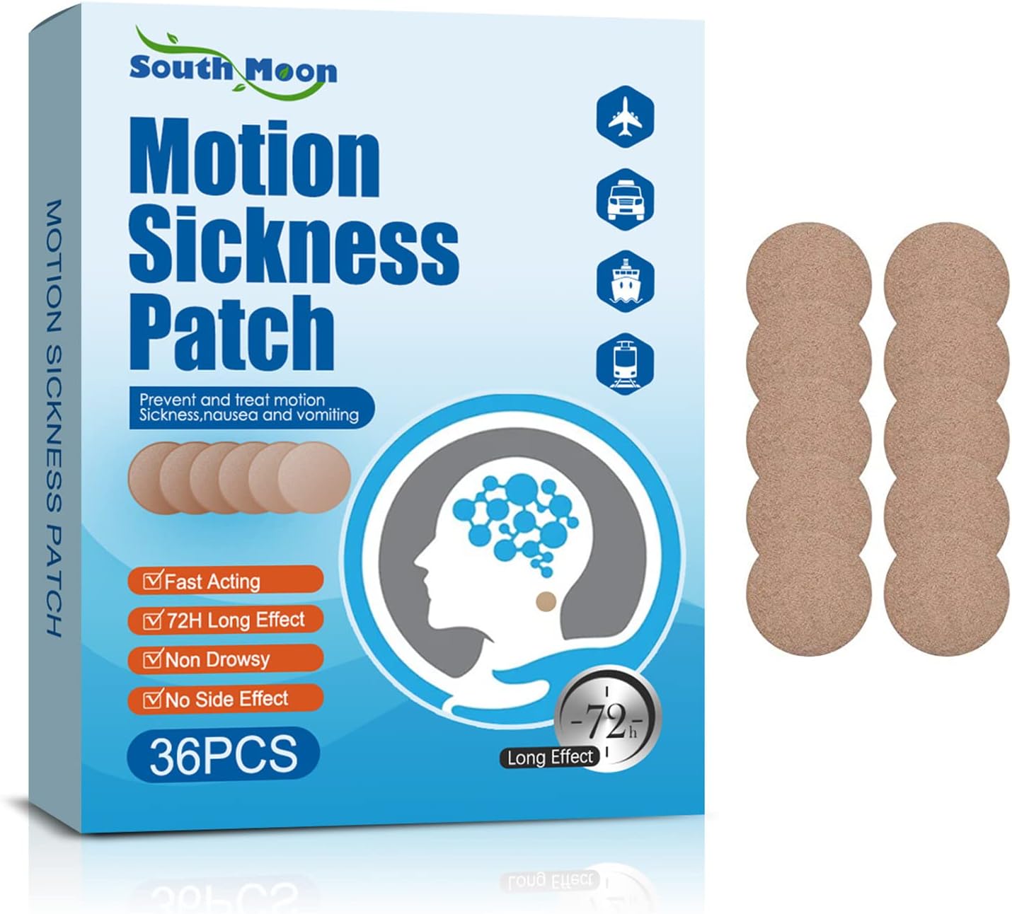 Motion Sickness Patch, Anti Nausea for Marine Sickness, Relieve Vomiting, Nausea, Dizziness Dizziness Derived from Car Travel, Ships, Airplanes, Fast Action and No Side Effect 20 Counts/Box
