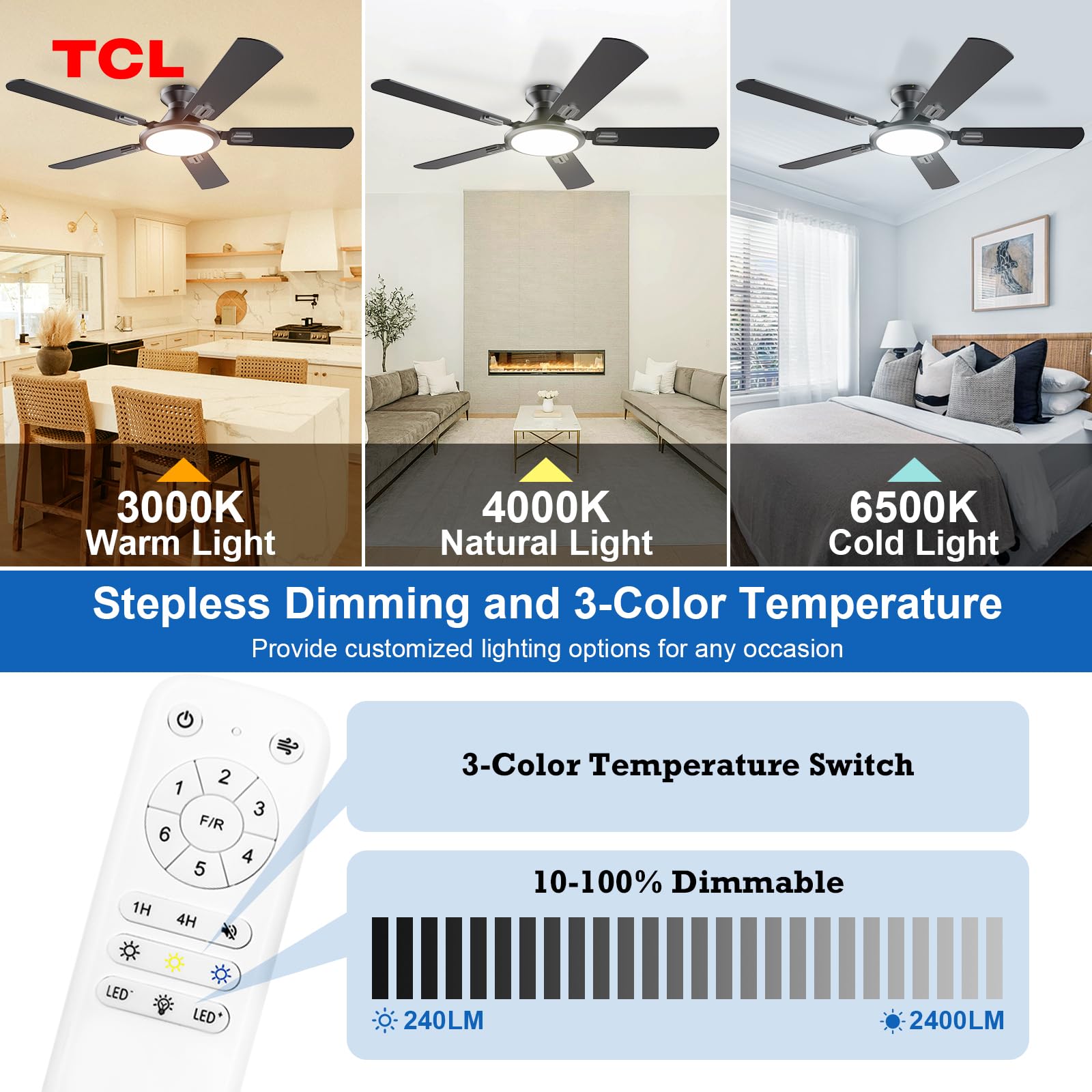 TCL Ceiling Fans with Lights 52 Inch Low Profile Ceiling Fan with Light and Remote Control Flush Mount — view 5