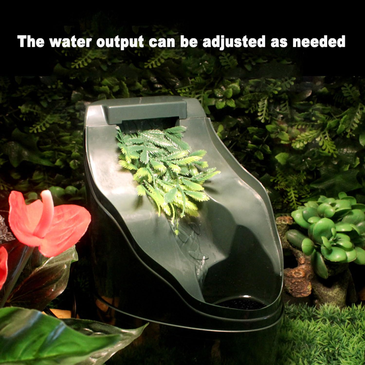 Bebedero automático para reptiles, velocidad de flujo de agua ajustable, dispensador de agua de circulación automática en cascada, sistema de filtro doble, para lagarto tortuga serpiente araña rana
