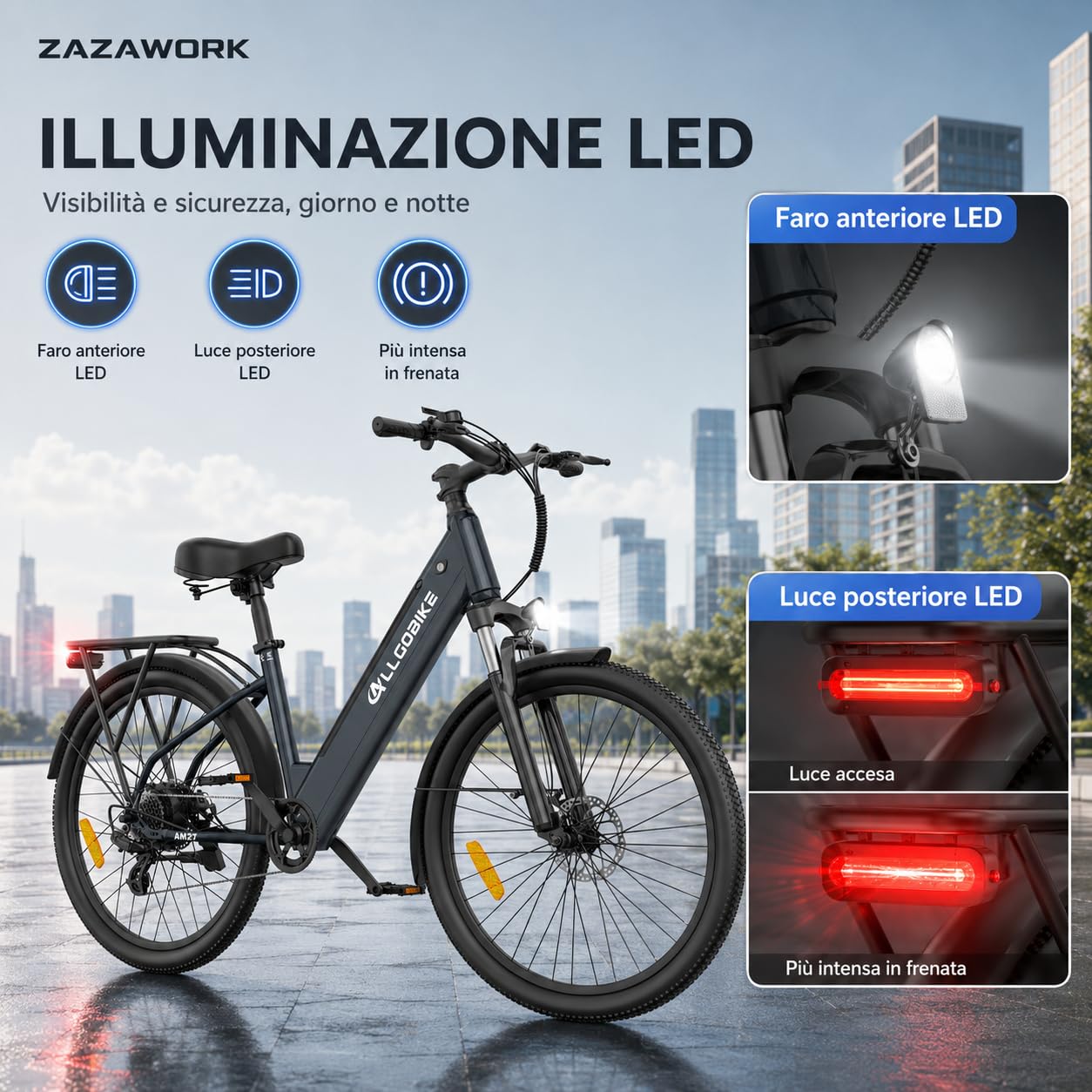 Bici Elettrica City 27.5"E-bike in ，con Batteria 36V15Ah e Autonomia 85km - Bicicletta a Pedalata Assistita Uomo Donna con Cambio 7 Velocità e Ammortizzatore per Urbana