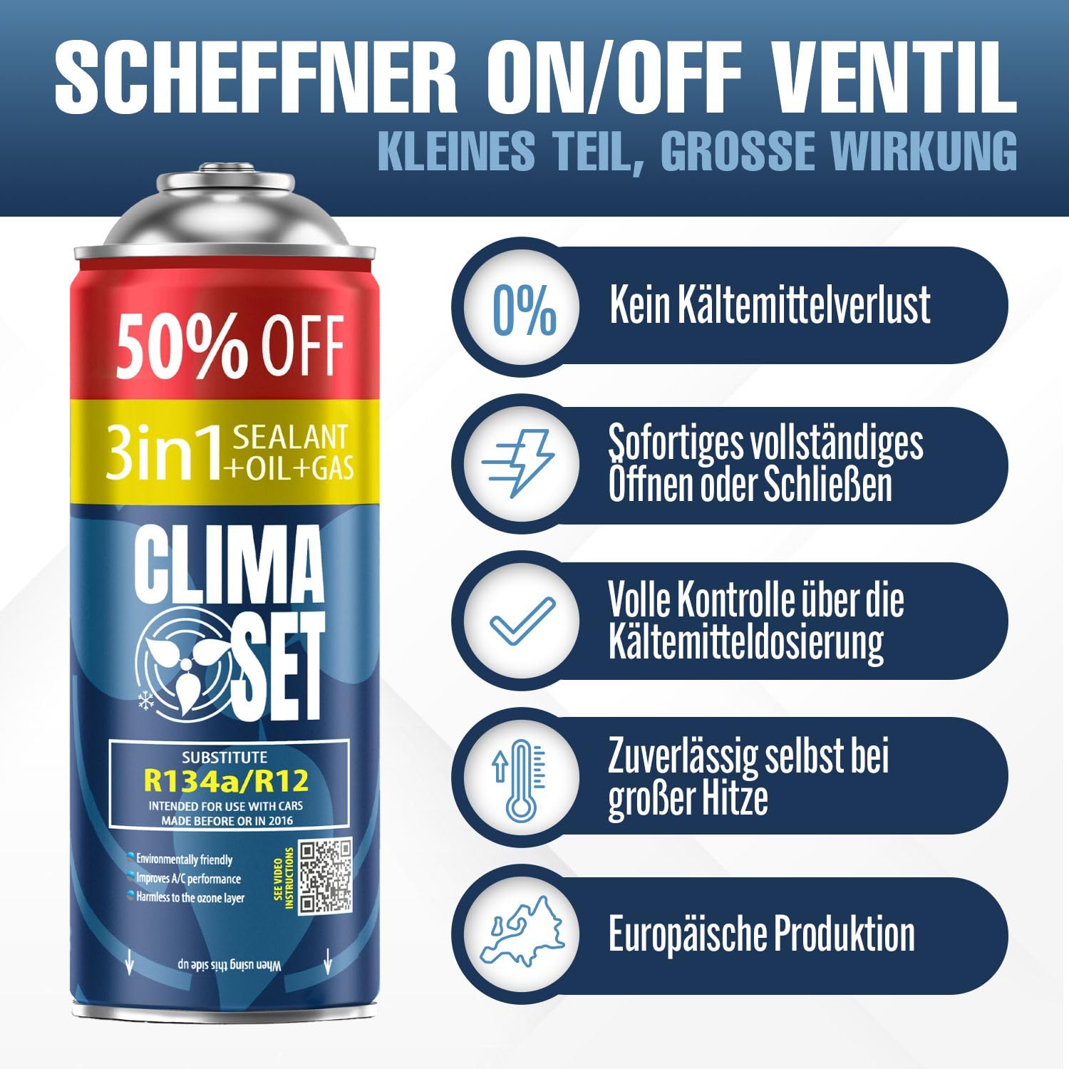 ClimaSet 3in1 R134a Kältemittel Ersatzgas - Kühlmittel Klima Auto mit Klima Dichtmittel und Öl - Gasflasche 2x235 g - Auto Klimaanlage Nachfüllset - Klimaanlage Wohnmobil - ECO