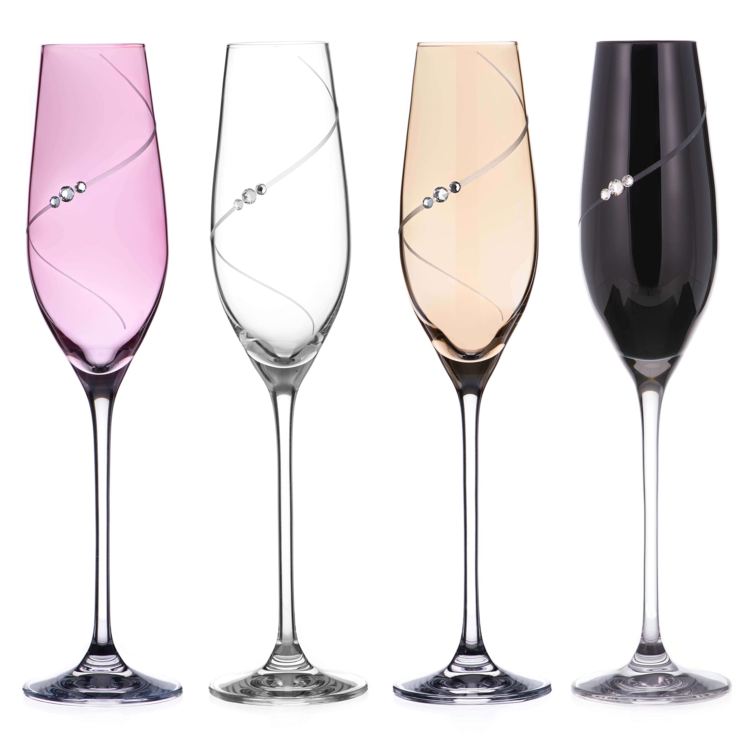 DIAMANTE Set of 4 Coloured Champagne Flutes with ‘Silhouette Colour Selection’ Hand Cut Design, Embellished with Crystals - Image 2