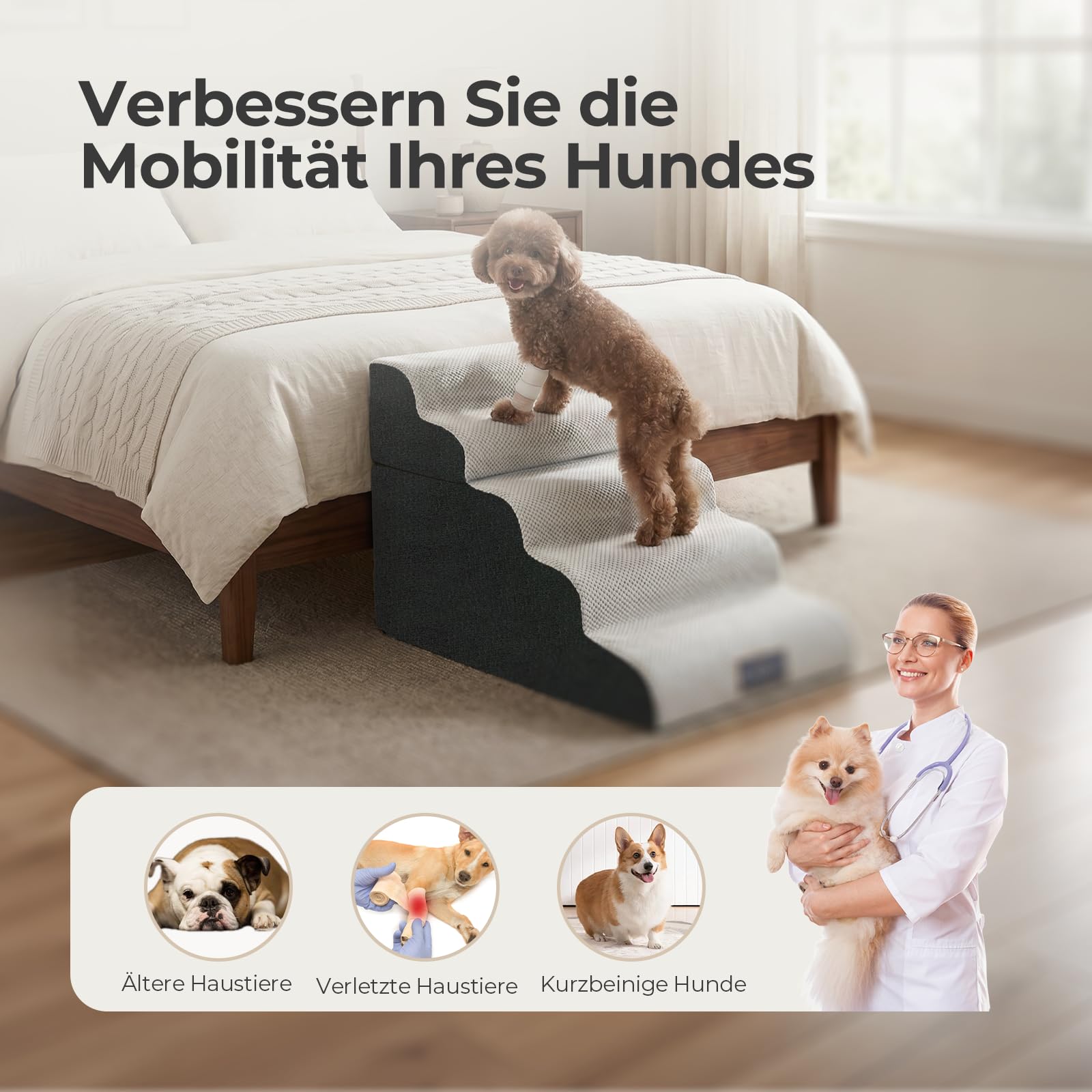 Sytopia Escalera para perros pequeños, 5 peldaños, para cama o sofá