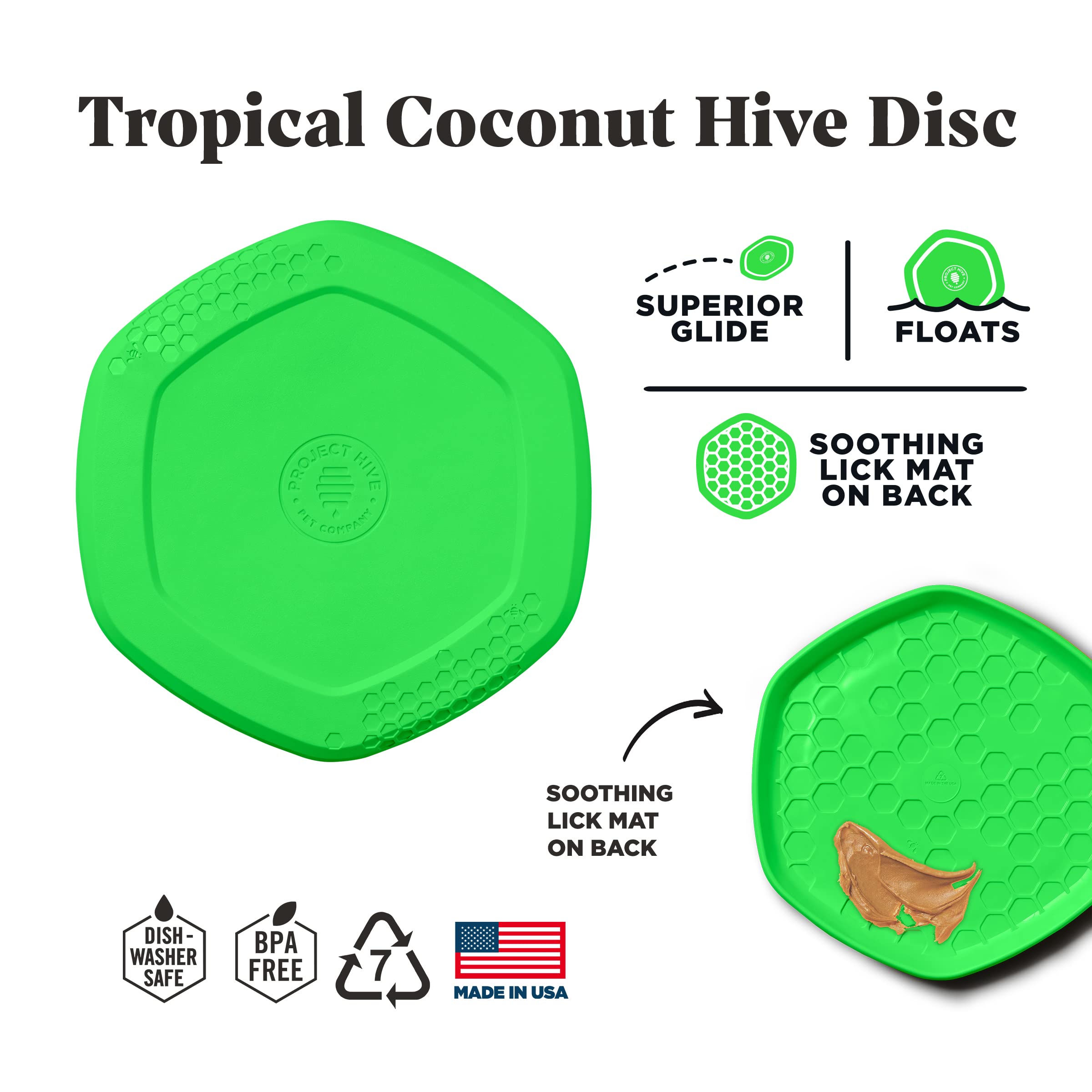PROJECT HIVE ·PET COMPANY· Tropikalny zapach kokosa - ulowy frisbee Disc dla psów - idealny do przenoszenia - zawiera matę do lizania na plecach - unosi się w wodzie, gładki poślizg - wyprodukowano w