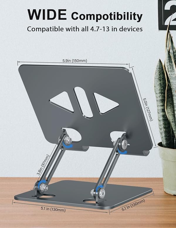 Aoviho Adjustable Tablet Stand Holder for Desk, Desktop Tablet Holder, Foldable Aluminum Tablet Mount for iPad pro 12.9, iPad Air Mini, Samsung Galaxy Tabs Z Fold Kindle Fire,4-12 inch, Grey by Aoviho - Image 3