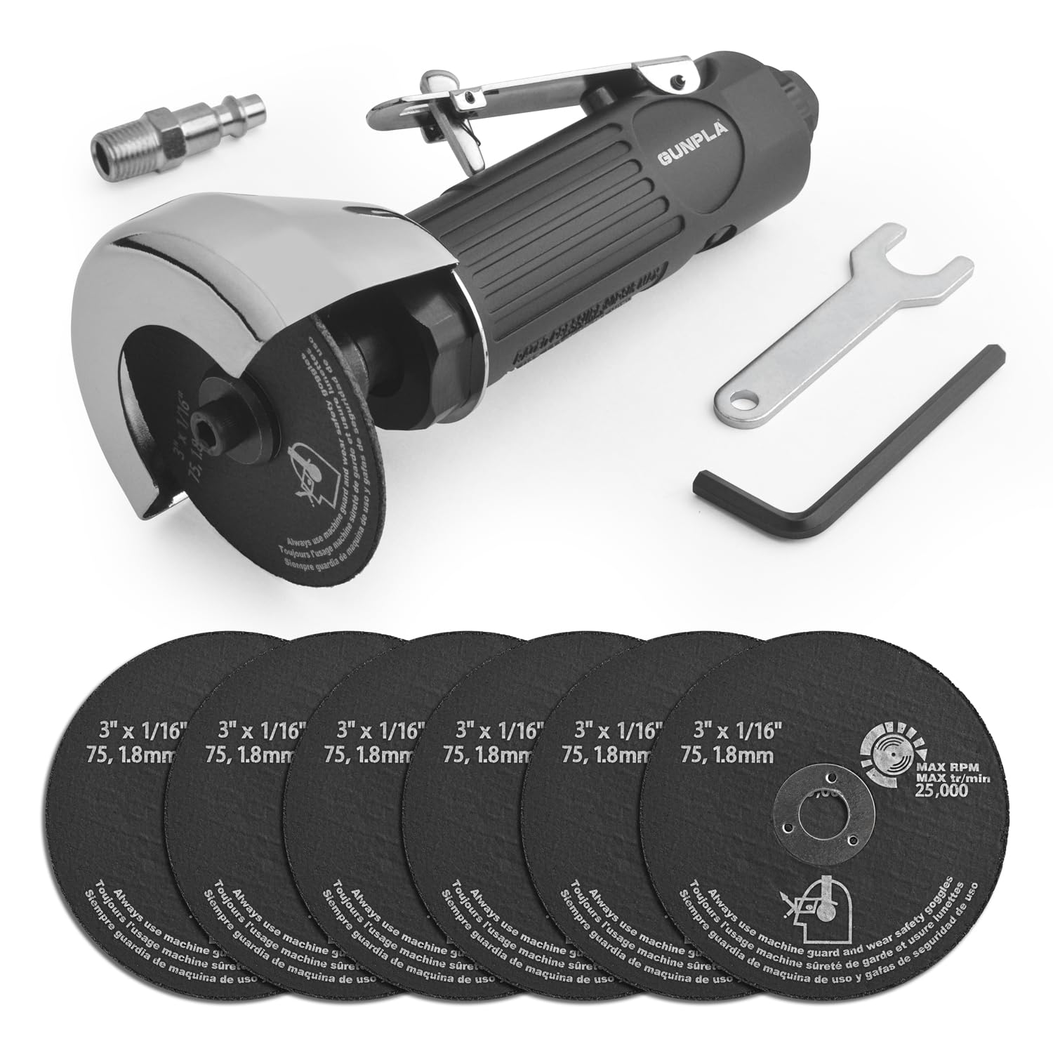 Herramienta de corte de aire, herramienta de corte neumático con 6 piezas de amoladora de 3 pulgadas, rueda de corte, herramienta neumática de corte de hojas de metal, cortador neumático