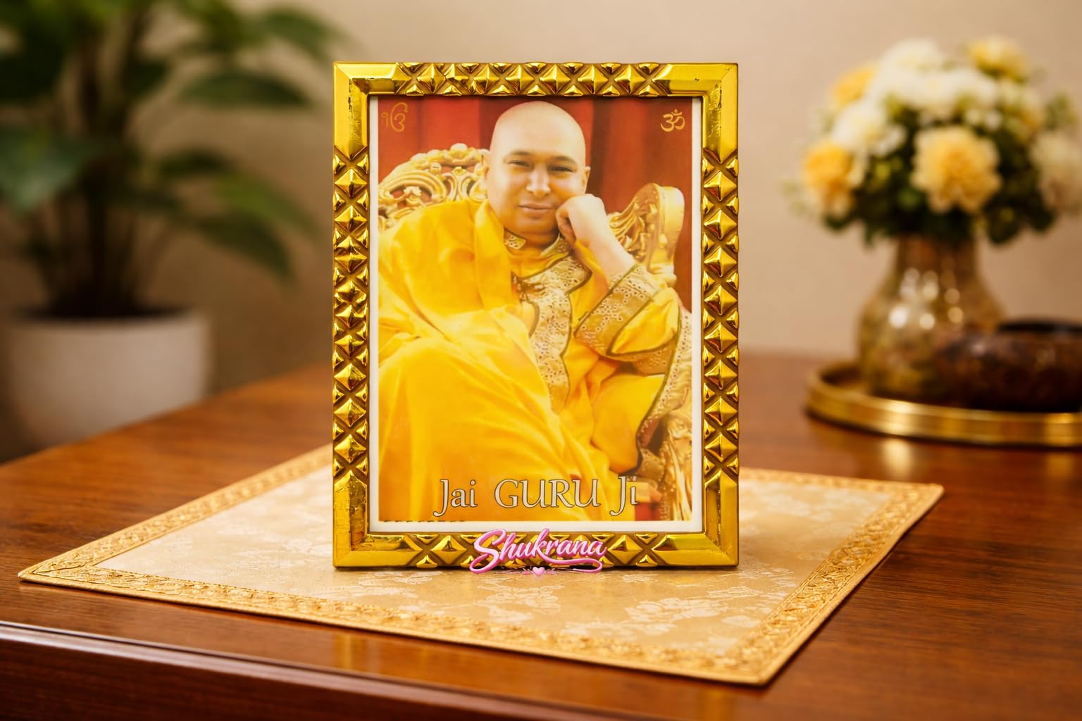 Shukrana Blessings Jai Guru ji | Guruji Photo Frame for Home & Office | Devotional Jai Guru Ji Table Frame with Golden Border | Spiritual Decorative Gift Item for Mandir-image-6