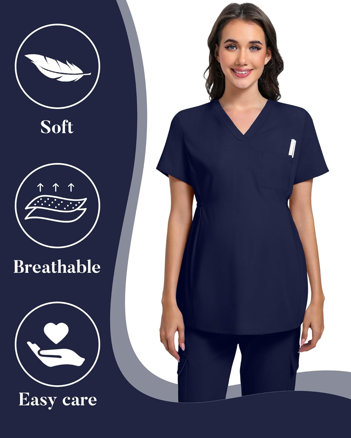 Women's Maternity V Neck Scrub Top Medical Shirts Short Sleeve Pregnancy Nurse Clothes with 1 Pocket - Image 5