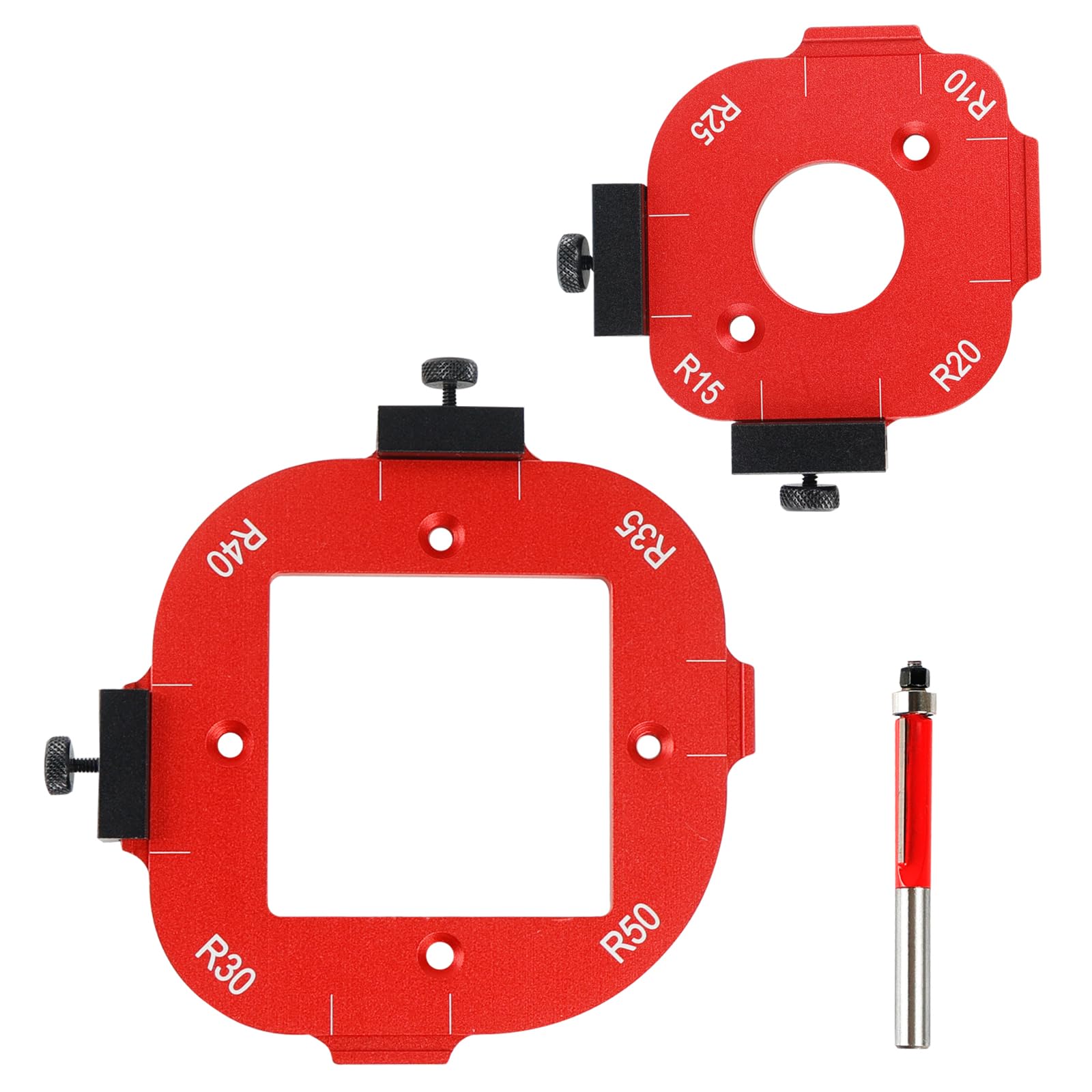 2 Piezas Plantillas de Radio de Esquina R10-R50 para Router, 4 en 1 Router Radio Plantilla Rápida, Router Plantilla Router con Cortador de Ranura para Carpintería DIY