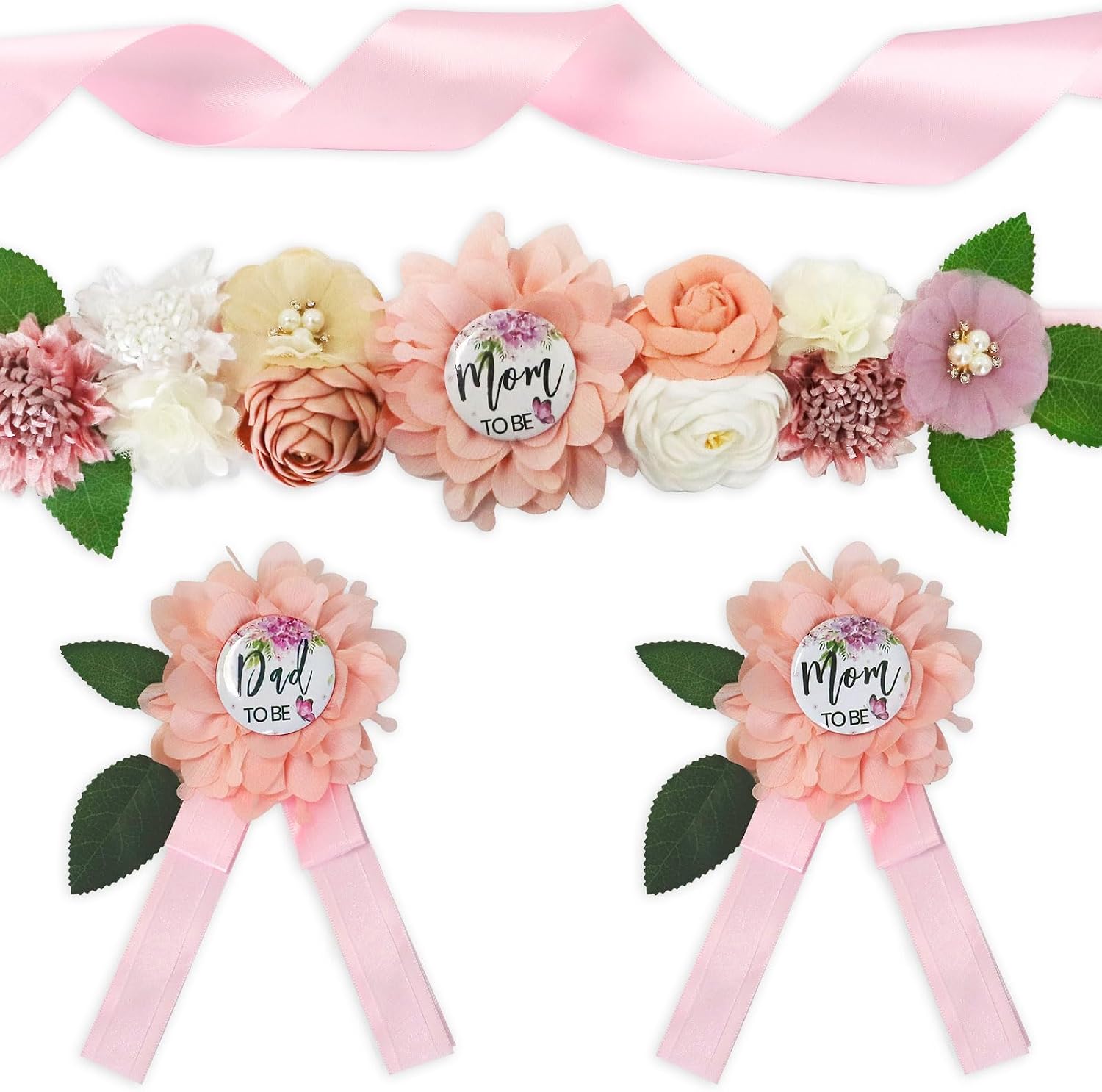 Maternity Sash Set Baby Shower Floral Belly Belt Baby Shower Decoration for Mom to Be Pregnancy Party Supplies