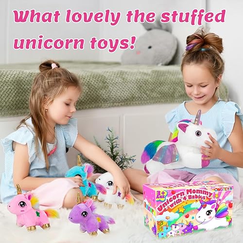 Miniatura 3 de HONGTEYA Juguetes de peluche de unicornio, unicornio con 4 unicornios en su barriga, regalos de unicornio de felpa suave para niñas de 3, 4, 5, 6,