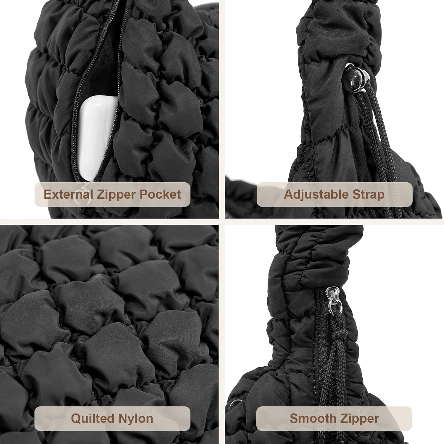 Large Quilted Tote Bag Puffer Purse Quilted Crossbody Bags for Women with Adjustable Strap - Image 5