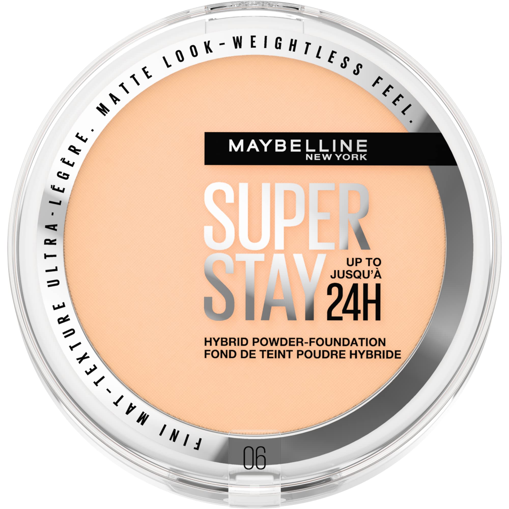 MAYBELLINEPowder Foundation, Long-lasting 24H Wear, Medium to Full Coverage, Transfer, Water & Sweat Resistant, SuperStay 24H Hybrid Powder Foundation, 06