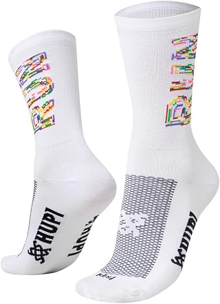 Meia Ciclismo Corrida Bike Hupi Cano Médio Cores 1 Par - Run Colors Branca - Tamanho 36-42