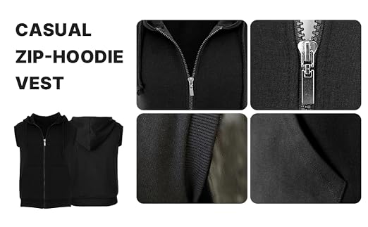 BCPOLO Men's Casual Zip-Hoodie Vest Cotton Sleeveless Zip up