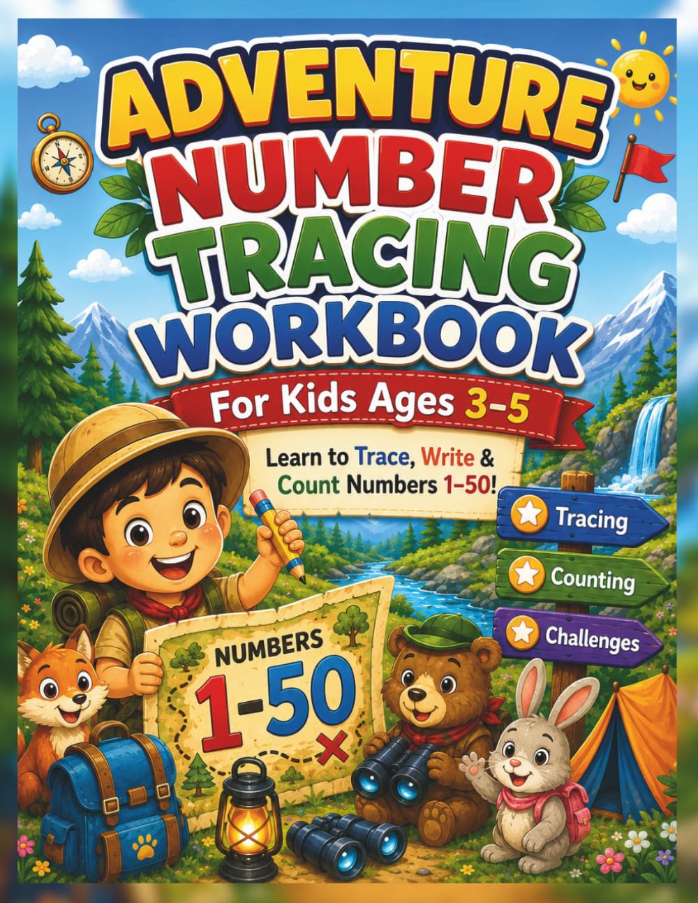 Adventure Number Tracing Workbook for Kids Ages 3–5: Learn to Trace, Write & Count Numbers 1–50! A Fun Preschool Activity Book with Little Explorer ... Counting Games, and Fine Motor Skill Practice