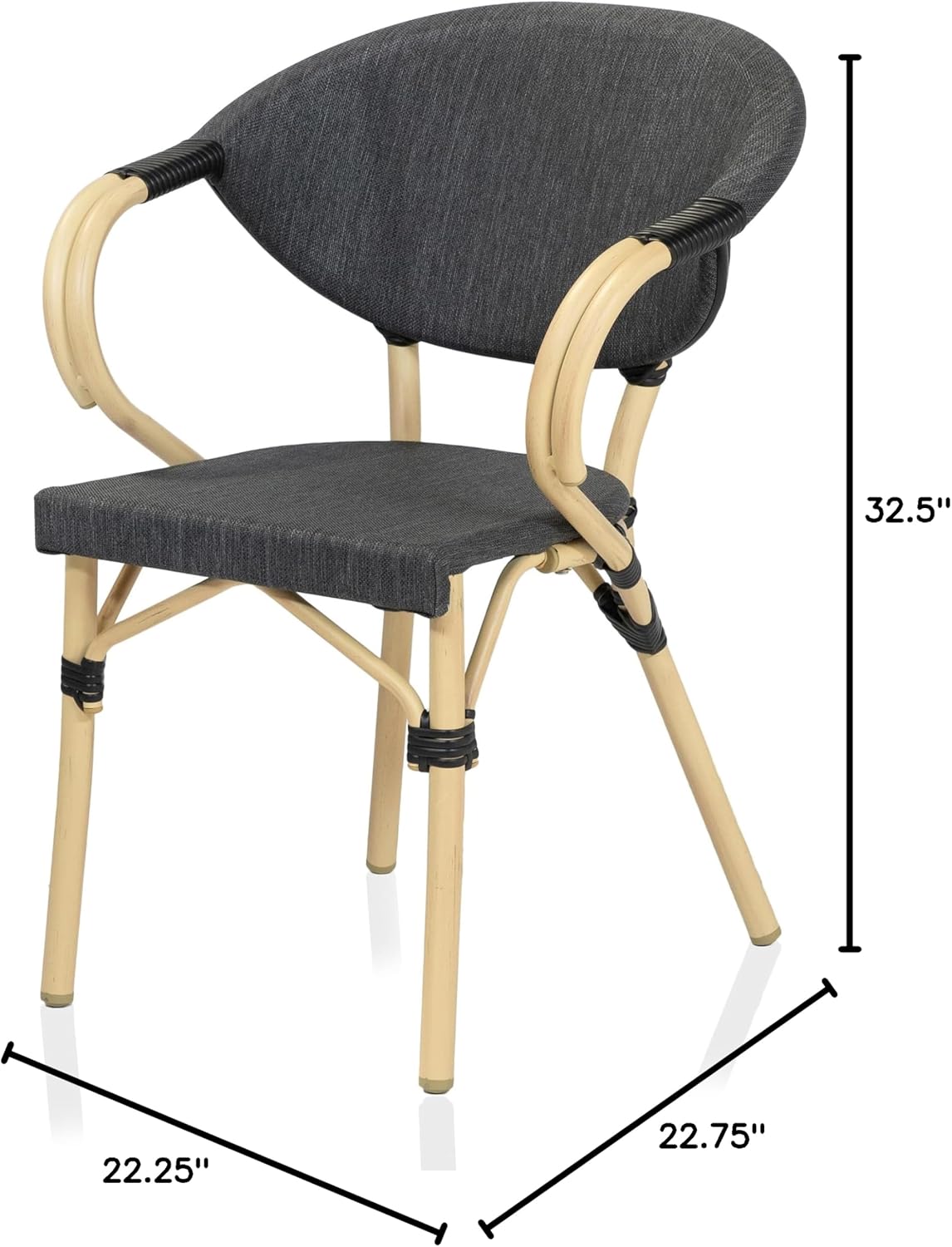 Greemotion Borda Modern Aluminum and Fabric 32.5 in. H Outdoor Armchair Set of 2 for Outdoor Kitchen, Garden, Yard, Poolside, Dark Gray and Natural