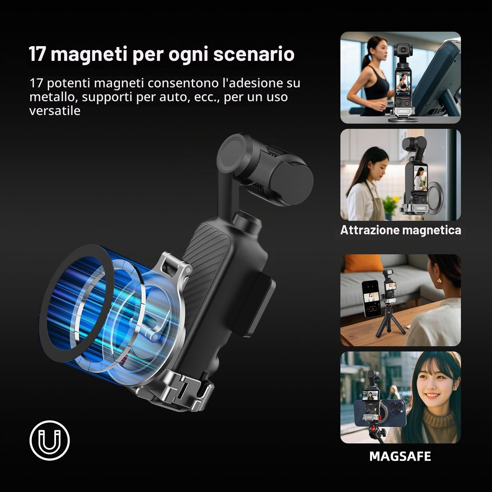 BRDRC Supporto magnetico Pocket 3 4, supporto per telefono, adattatore di espansione magnetica in lega di alluminio con slitta fredda per DJI OSMO Pocket 3 4 Creator Combo accessori