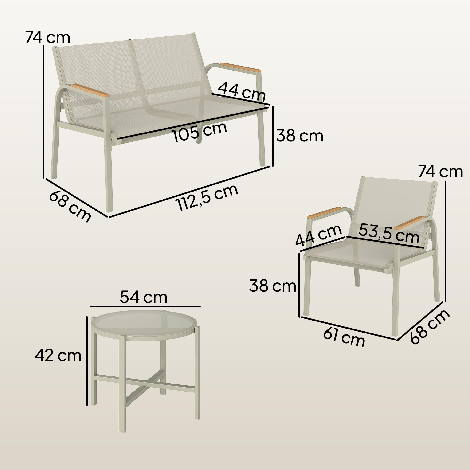 Outsunny Salon de Jardin 4 Pièces en Textilène, Ensemble de Terrasse avec Canapé 2 Places, 2 Fauteuils et Table Basse en Verre Trempé, Mobilier de Jardin pour Balcon ou Piscine, Vert