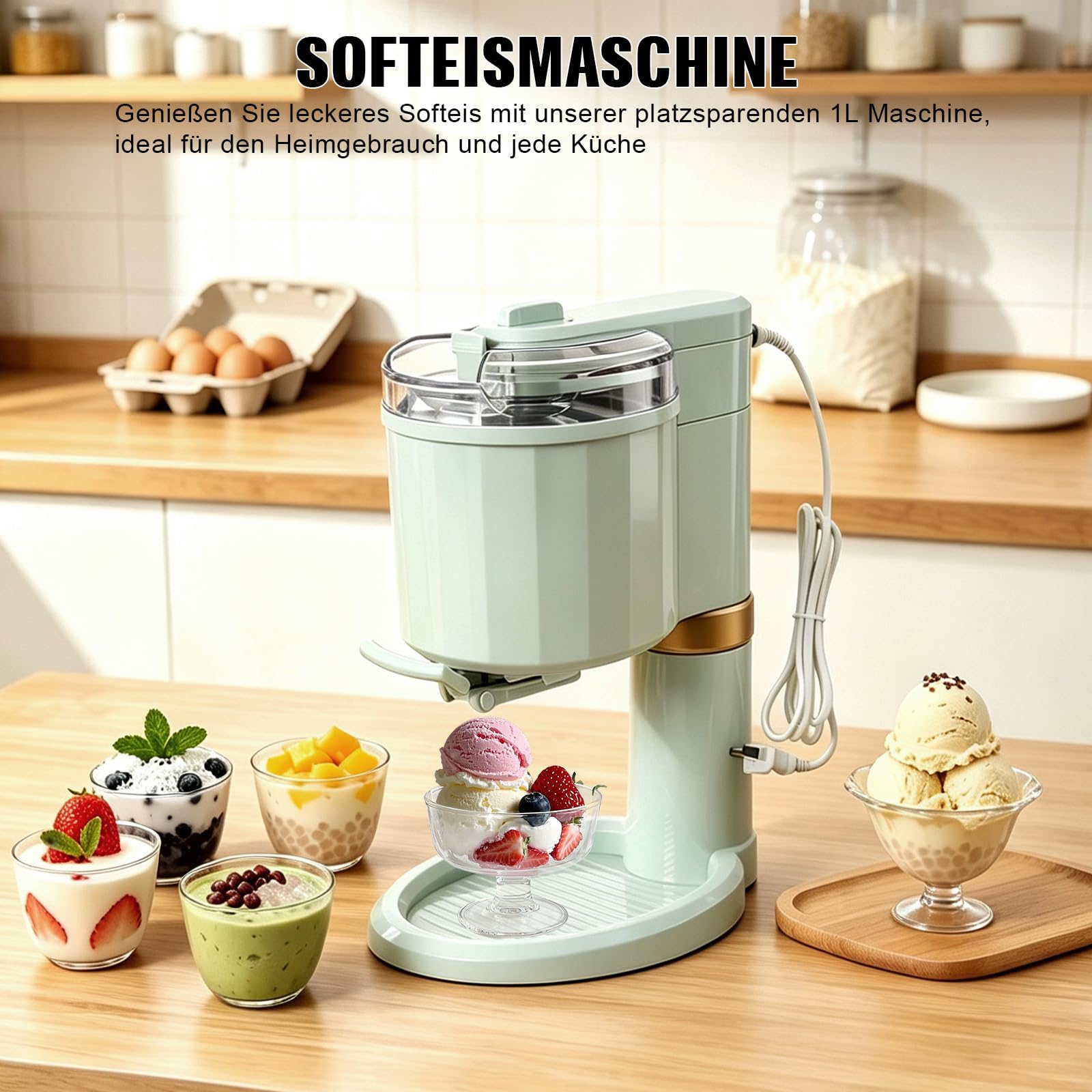 20W Softeismaschine 1L Kitchen Automatic Mini Fruit für Zuhause | Home DIY Kitchen Automatic Mini Fruit Softeismaschine, Joghurtbereiter Und Eisbereiter für Eiscreme, für Zuhause, Bar, Café