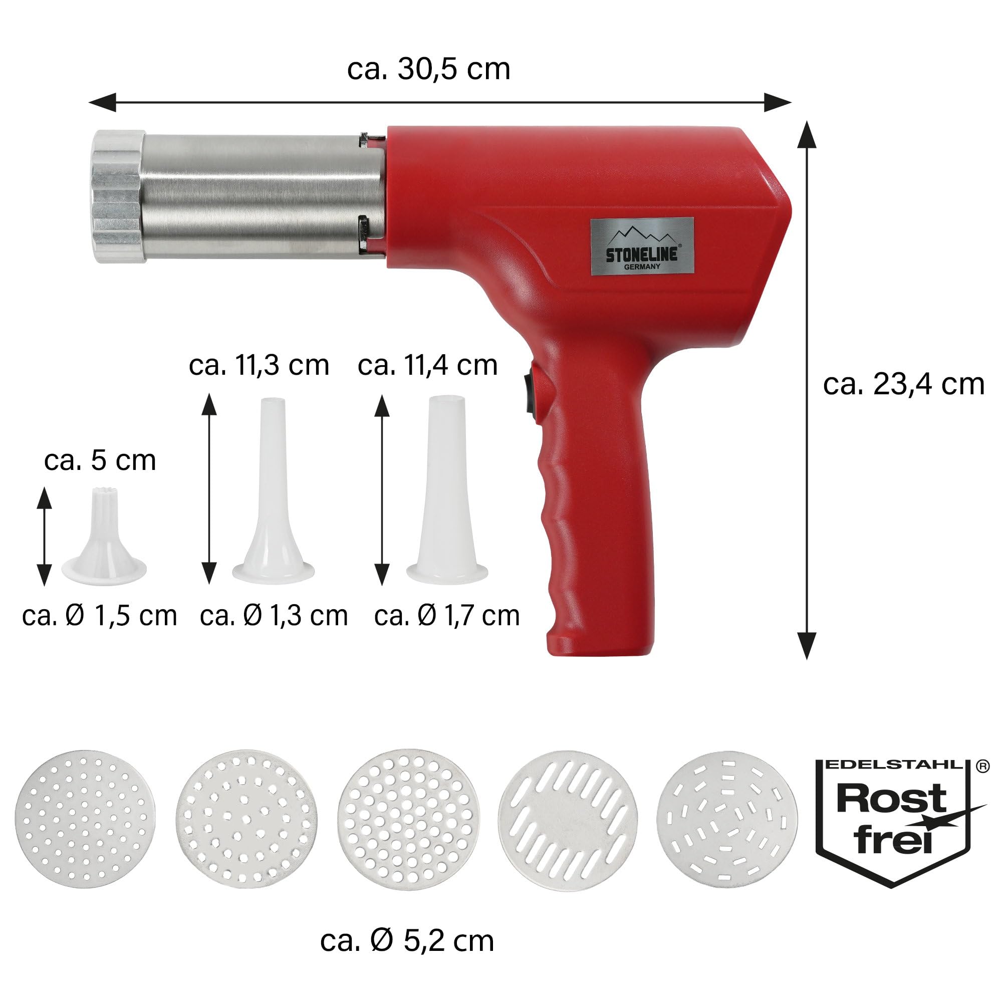 STONELINE Máquina de Pasta Eléctrica de Mano, Recargable USB 3000mAh 40 W, Máquina para hacer Pasta automática, con 8 Accesorios para Pasta Fresca Espaguetis Ñoquis Galletas Churros, Acero inoxidable,