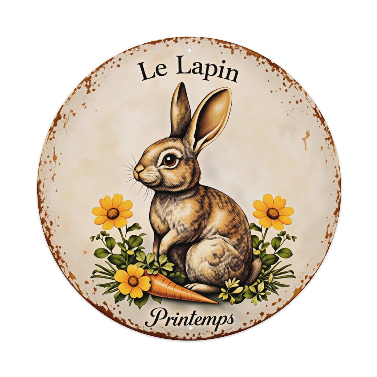 Rabbit Spring Flowers Carrot Garden Metal Tin Sign Vintage Garden Bedroom Cafe Bar Man Cave Home Wall Decor Metal Poster 8x8 inches