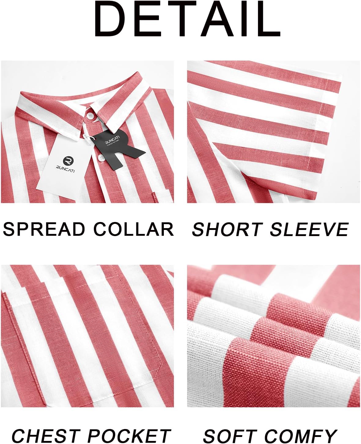 Runcati Mens Striped Button Down Shirts Casual Short Sleeve Linen Shirt Summer Beach Vacation Tops - Image 6