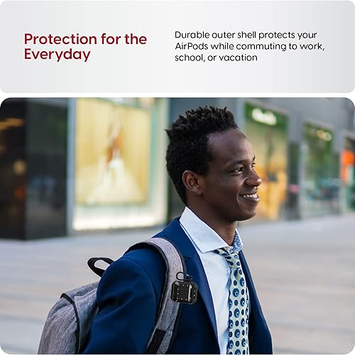 Vista 15 de TalkWorks Funda para AirPods con llavero – Funda protectora resistente para llavero AirPods, mosquetón con clip, carga inalámbrica, compatible