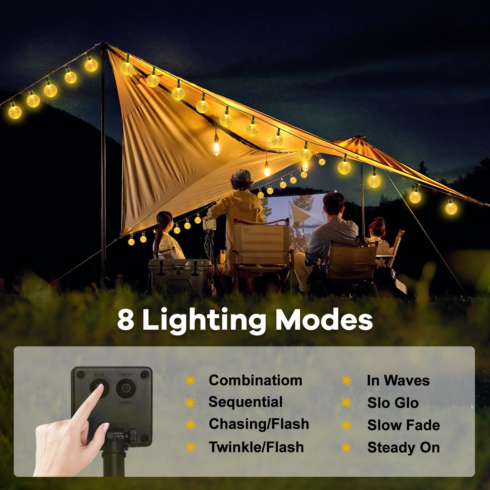 Guirnaldas Luces Exterior Solares, 11M 60LED Guirnalda Luces Solar, IP65 Impermeable, 8 Modos Cadena Luce Solar, Interior y Exterior Cadena Bombilla para Jardín, Patio, Fiesta, Navidad (Blanco Cálido)