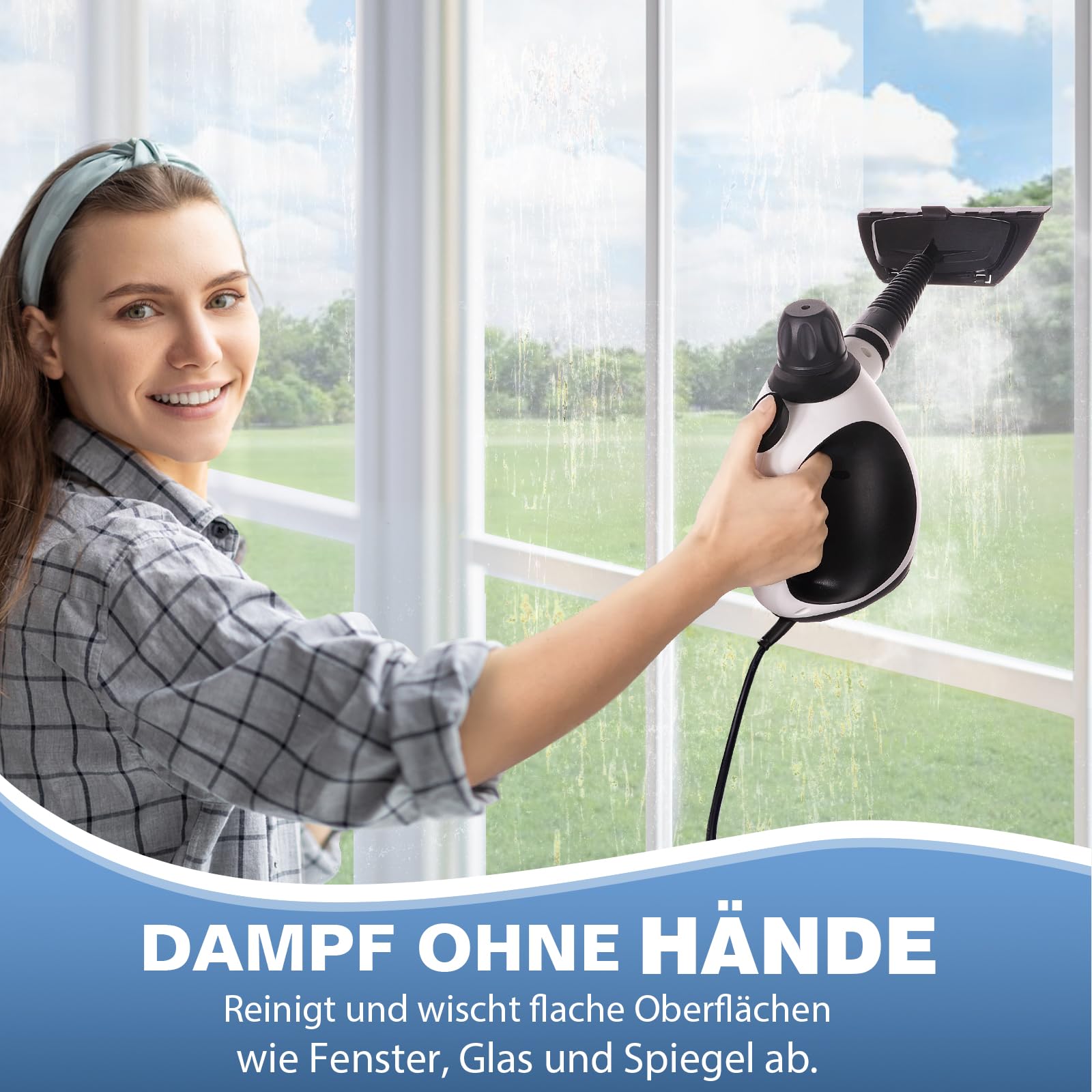 KLONA Dampfreiniger Handgerät, Steam Cleaner mit 10 Zubehör | 3 Min Schnellheizung | Tank: 350 ml | chemiefrei | Kindersicherung | Steam Cleaner | für Fliesen, Fenster, Polster, Bad