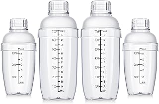 Lallisa 4 Pcs Plastic Cocktail Shaker Hand Drink Mixer Bubble Tea Shaker with Scales and Strainer Top Clear Cup with Measurements Mixing Tool for Tea Coffee Milk(700 Cc/ 24 Oz,350 Cc/ 12 oz)