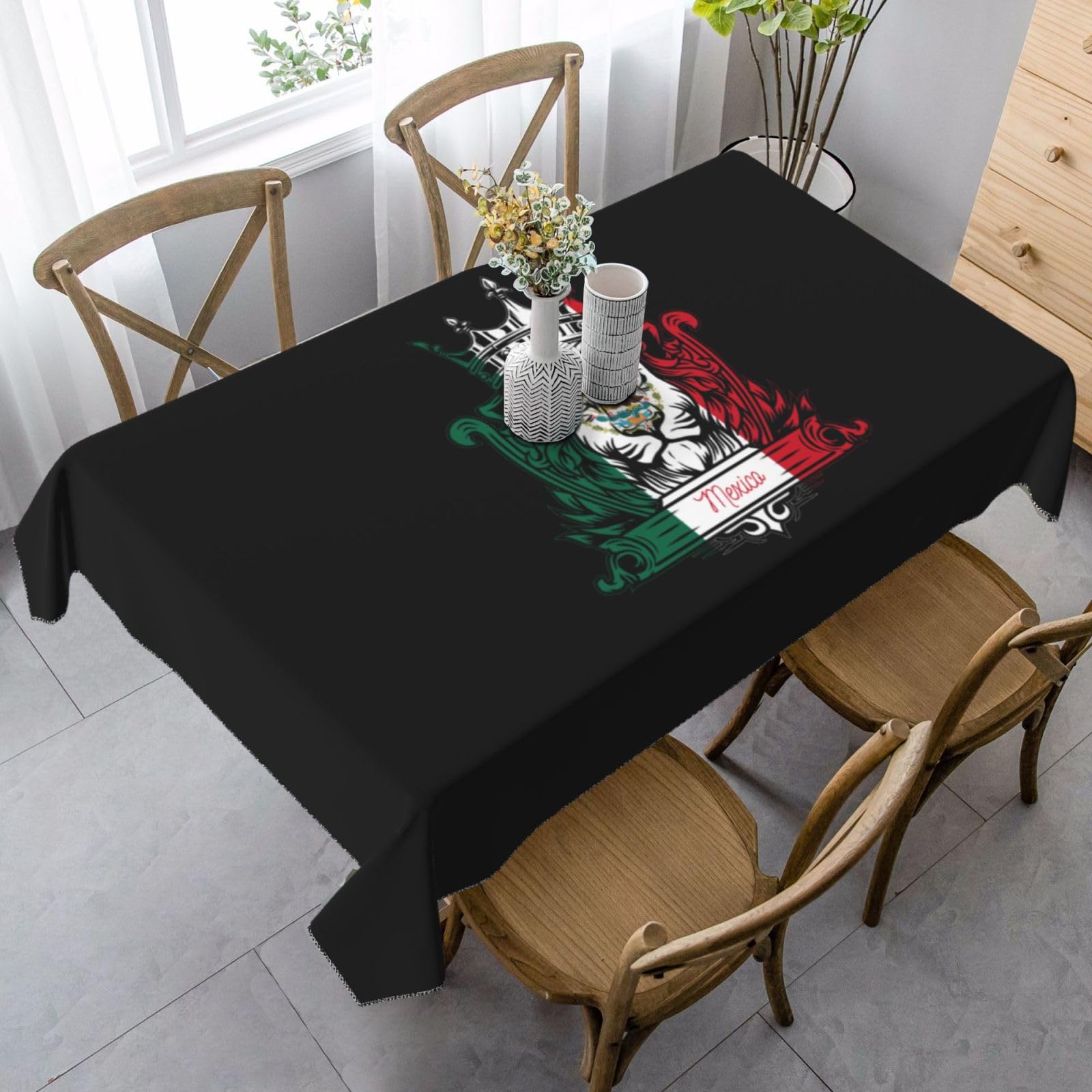 Lion with Flag of Mexico Rectangle Tablecloth 35x55in Soft Wrinkle Resistant Washable Reusable Table Cover Protector for Dining Room Outdoor Tables