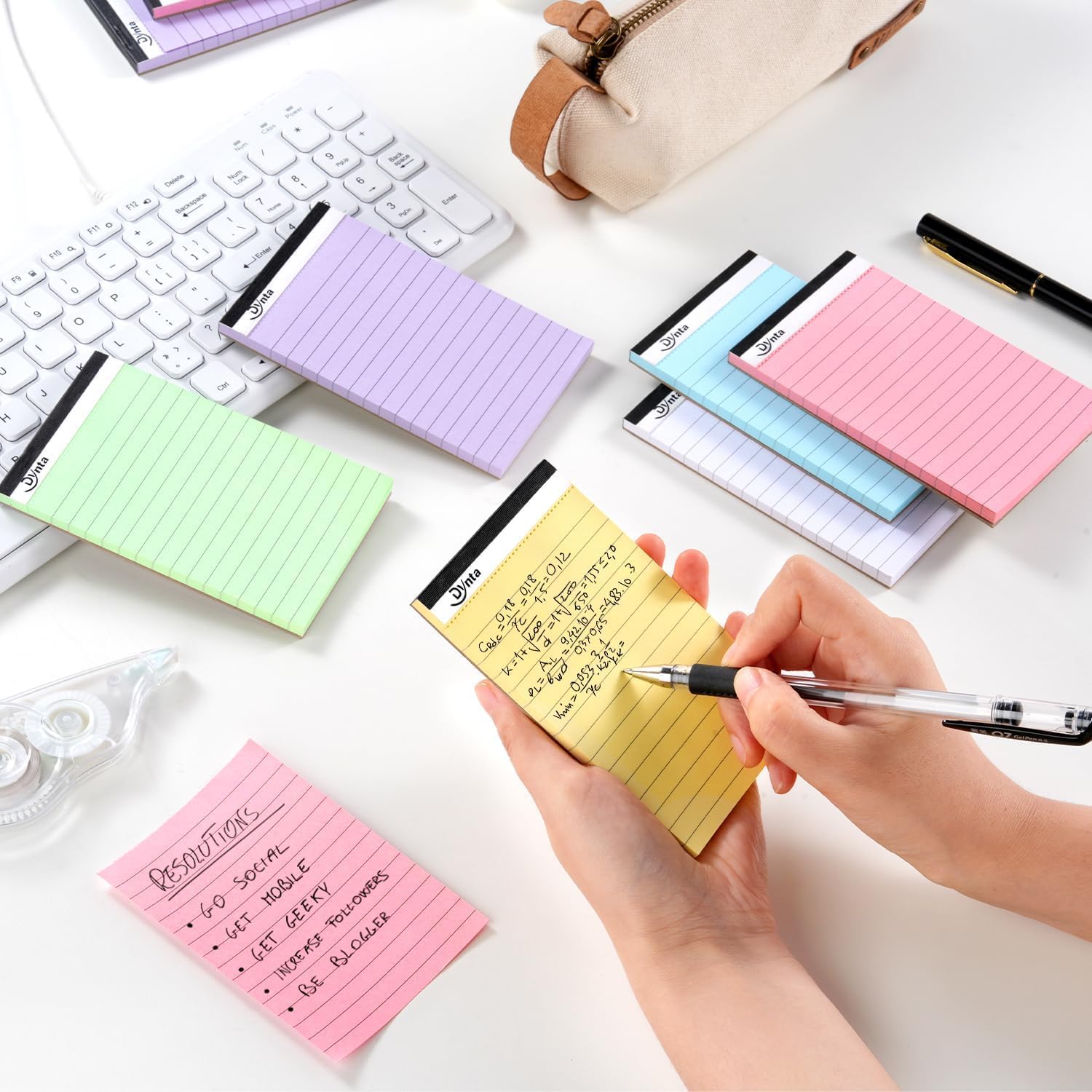 Dynta 36 blocchi per appunti 3 x 5, 45 fogli per mini blocchi da scrittura a righe universitarie, carta colorata 80 g/m², 1620 fogli, multicolore carino blocco note per regalo