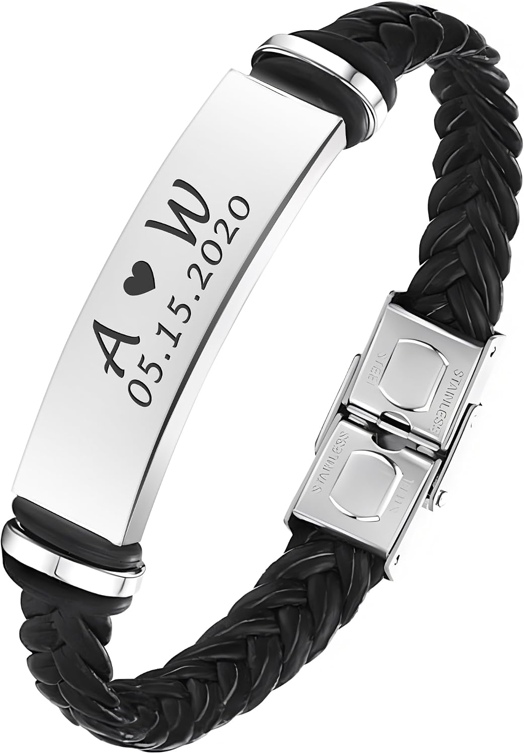 EDSG Mens Bracelet Personalized Custom Bracelets for Men Leather Engraved Bracelet Gift for Boyfriend Husband Dad Bestman Gift for Valentines Day Christmas, Birthday, Wedding, Anniversary, Father's Day