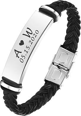 EDSG Mens Bracelet Personalized Custom Bracelets for Men Leather Engraved Bracelet Gift for Boyfriend Husband Dad Bestman Gift for Valentines Day Christmas, Birthday, Wedding, Anniversary, Fathers Day